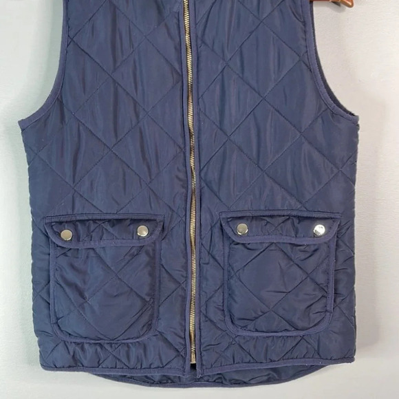 THREAD AND SUPPLY Quilted Vest Navy Blue Outerwear Zipper Pockets Coastal Size S - Picture 4 of 11